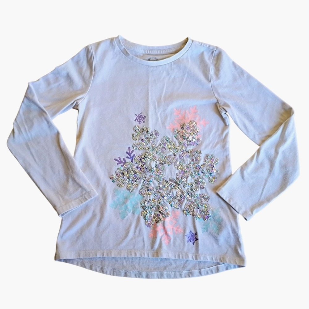 White long sleeve shirt with snowflake sequin design